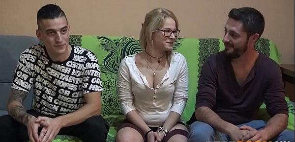  Sweet blonde Ylenia gets COMPLETELY WRECKED by two dudes